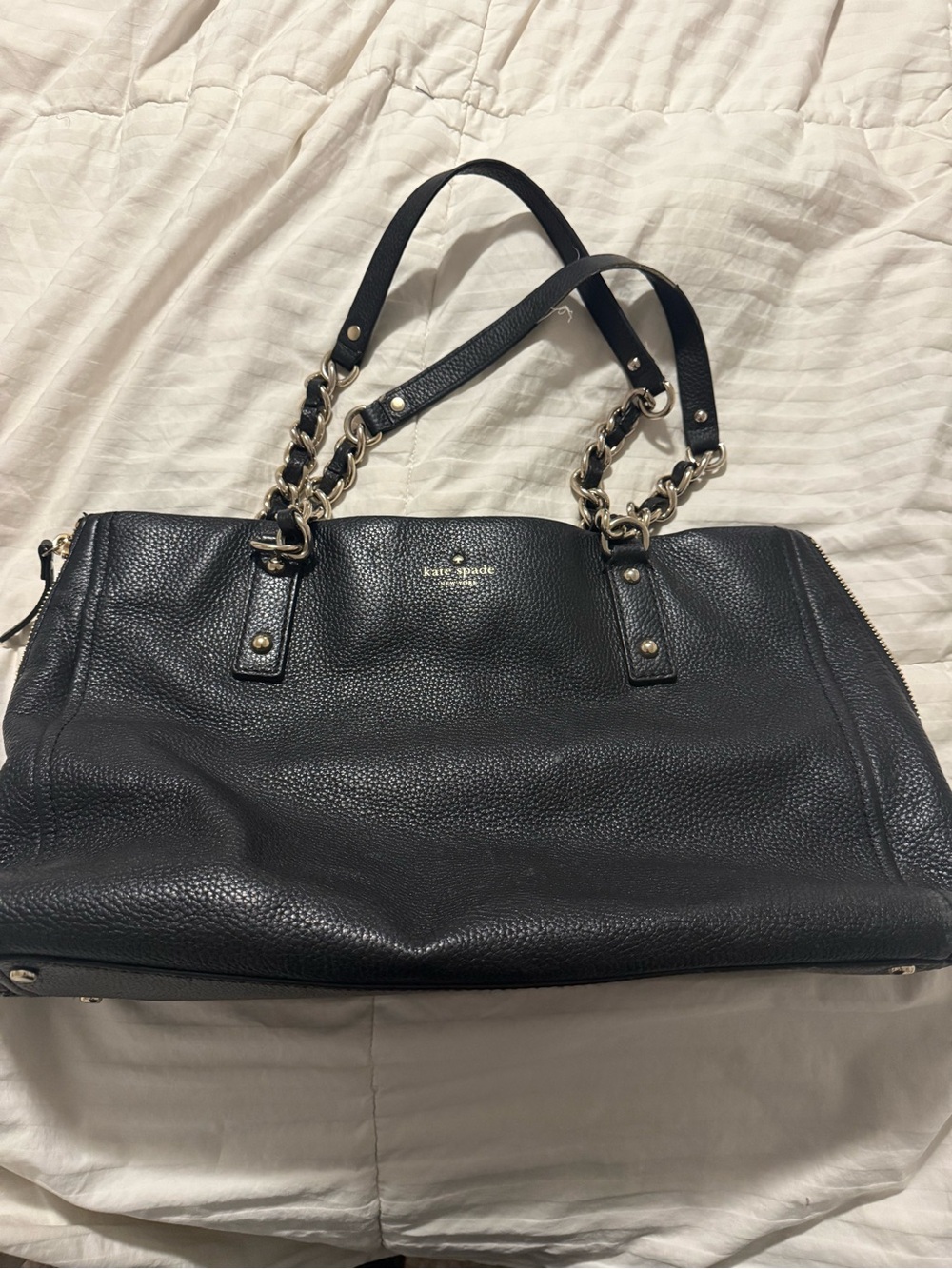 kate spade Black Pebbled Leather Chain-Handle Tote
